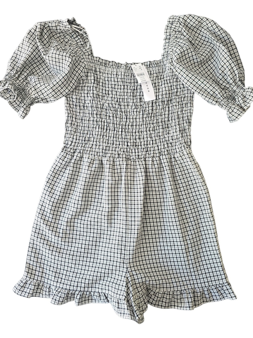 Topshop Black & White Plaid Off-Shoulder Romper NWT | US 8